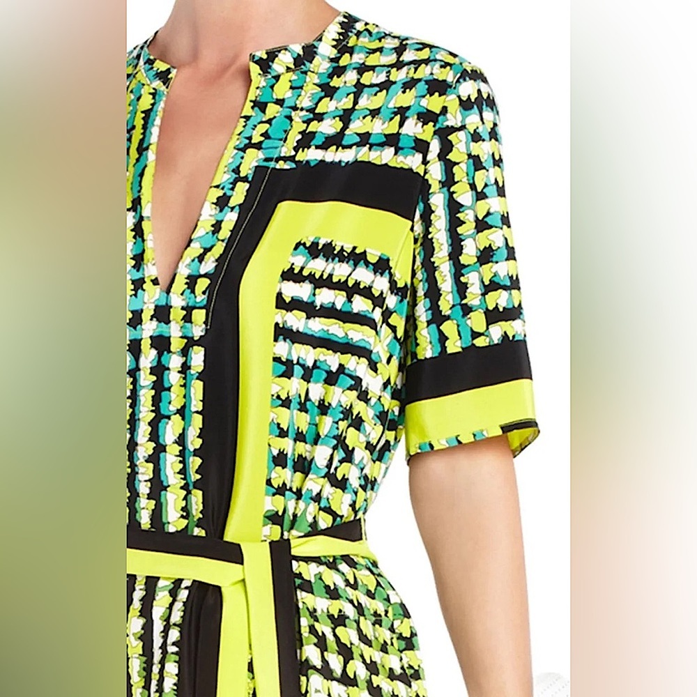 BCBG MAX AZRIA TIDE COMBO KANE SILK PRINT BLOCK DRESS - Picture 5 of 8